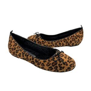 Chico's Black Faux Fur Lined Leopard Cheetah Print Round Toe Ballet Flats